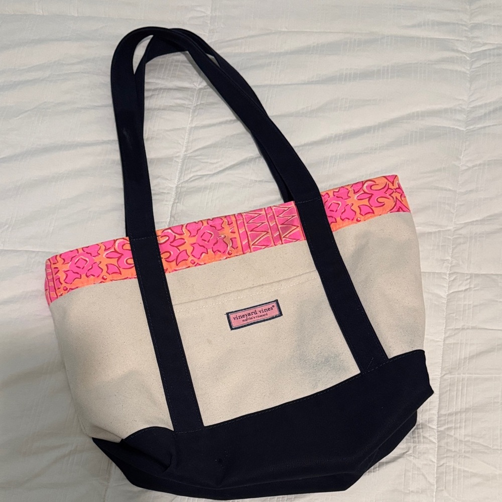 Vineyard Vines Canvas Tote with Pink and Navy Accents
